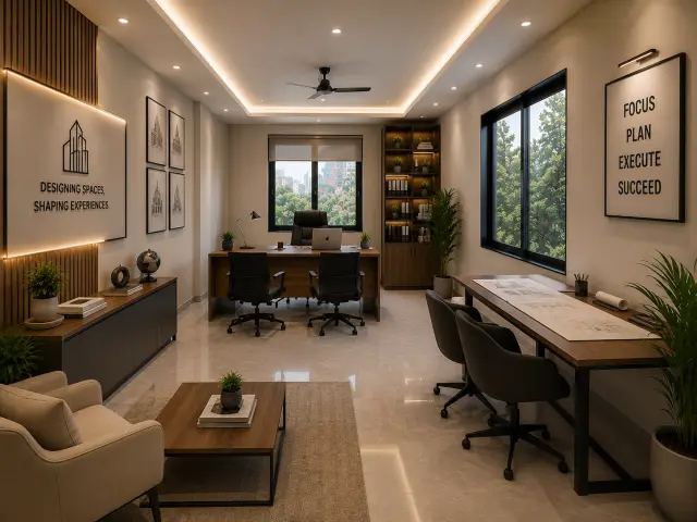 Studio office with large work tables
